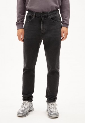 ARMEDANGELS AARJO TARPA Jeans Tapered Leg Mid Waist recycled Cotton Mix Comfort-Stretch Černé | NVWLY7910