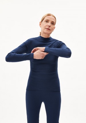 ARMEDANGELS FATIMAA Rib Longsleeve Slim Fit made of Organic Cotton Mix Tmavě Blankyt | RCMSG0731