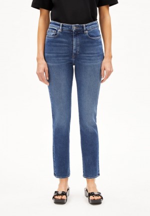 ARMEDANGELS LEJAANI Jeans Straight Leg High Waist Ankle Organic Cotton Mix X-Stretch Indigo | MHWLI2649
