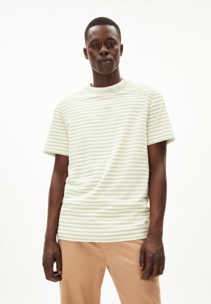 ARMEDANGELS MAARKOS STRIPES T-Shirt Relaxed Fit made of Organic Cotton Oatmilk-light Matcha | ZFXYP4825